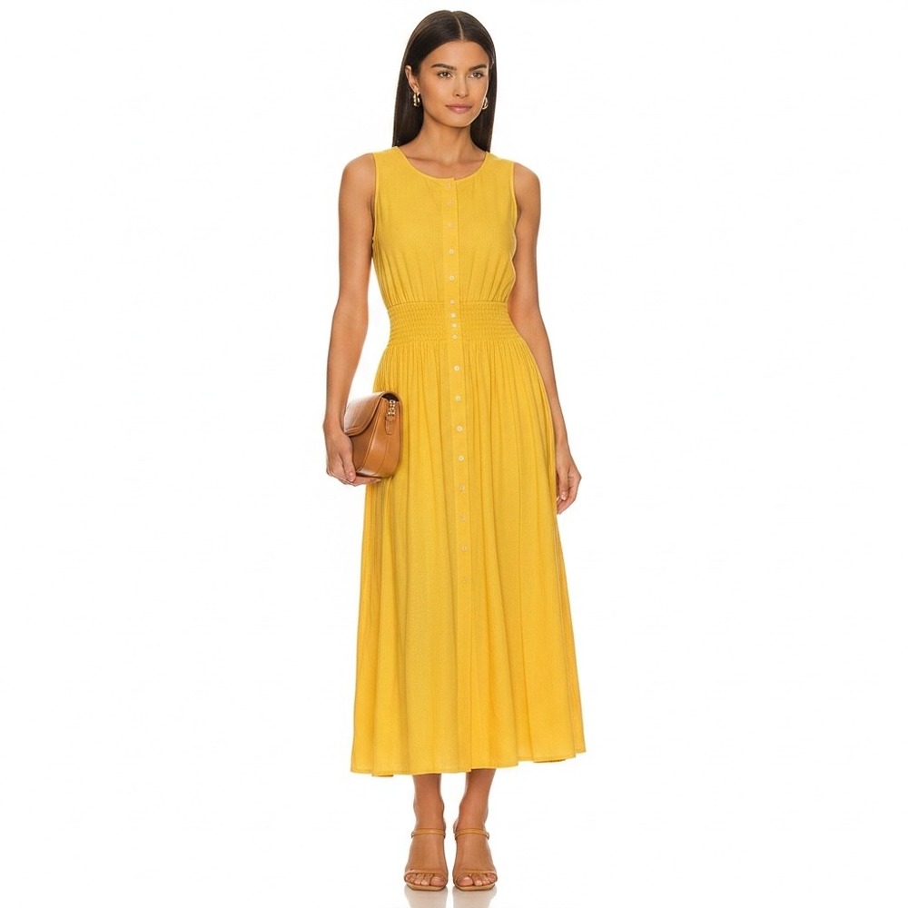 Maje Women's Sleeveless Button Front Smocked Waist A-Line Midi Dress Size Small